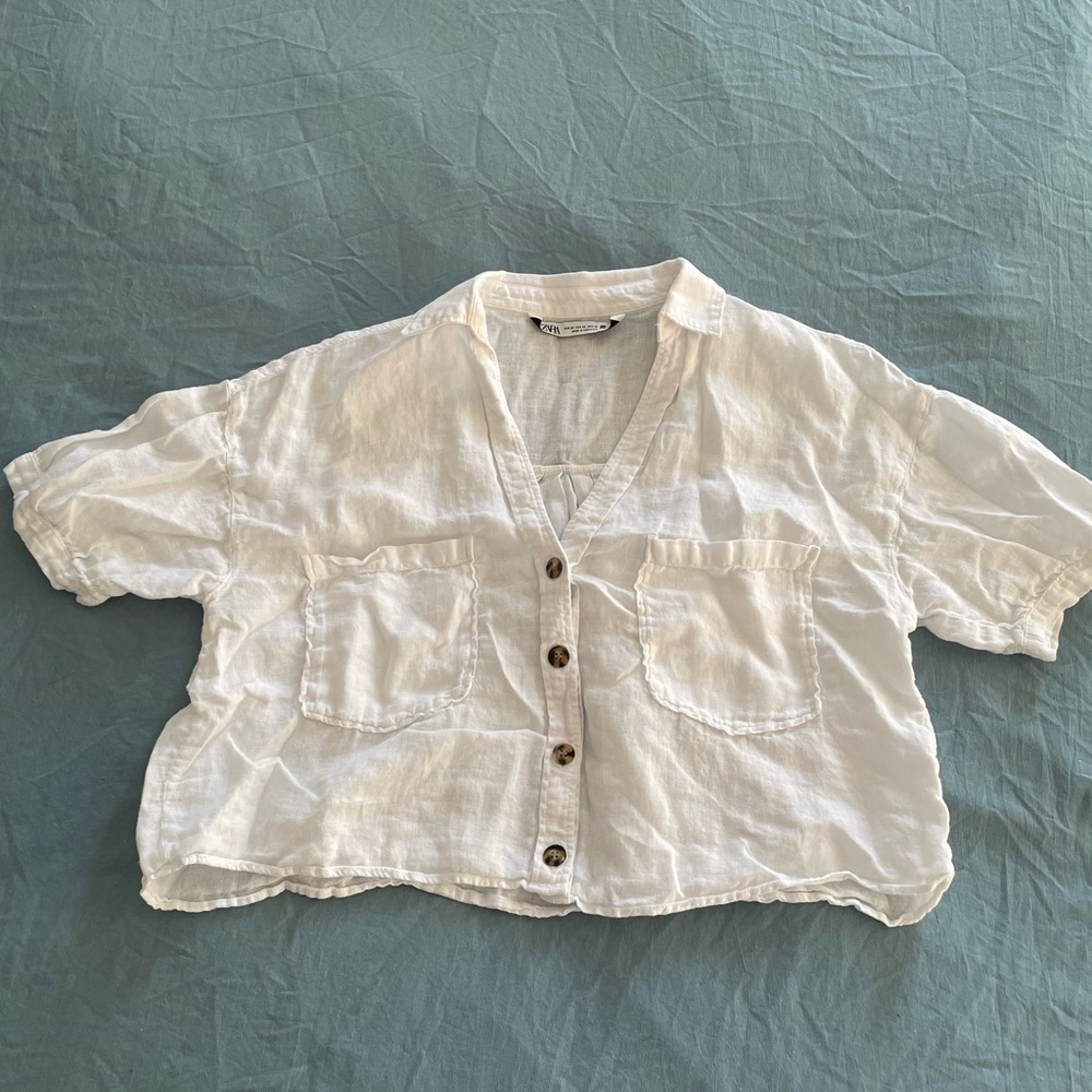 Zara• linen crop top